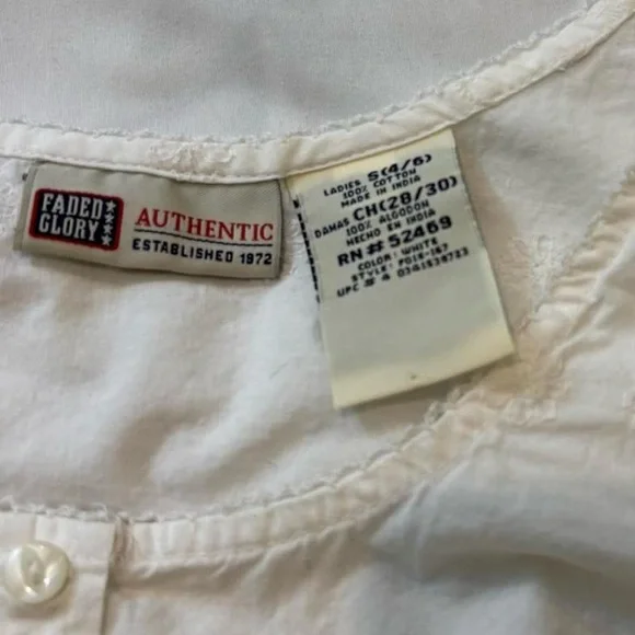 White Eyelet Peasant Button Down Sleeveless Blouse with Waist Elastic Y2K Boho - Picture 8 of 8